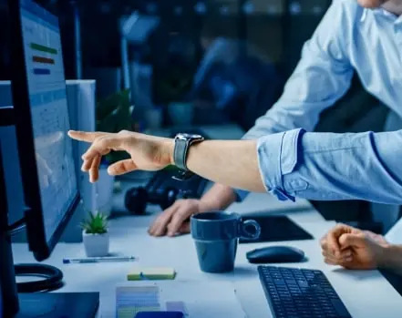 Pointing at the monitor