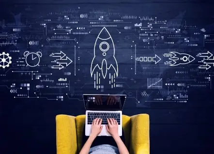 Rocket and laptop