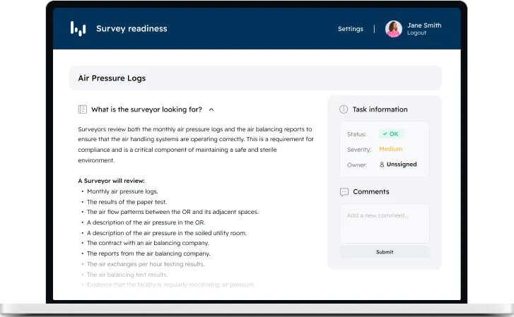 Task detail showing what a surveyor is looking for